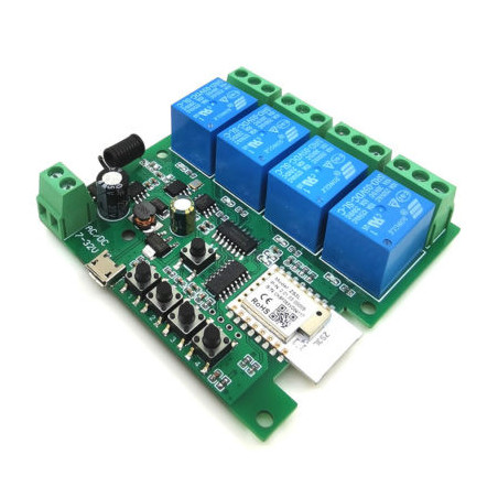 Releu smart ZigBee + RF cu 4 canale, 5V-32V, dry contact, SmartWise, compatibil Tuya si EWeLink