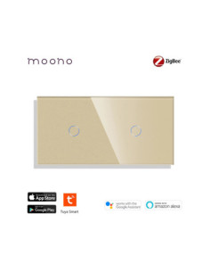 Întrerupător smart Zigbee touch simplu + simplu TUYA, panou sticlă, cu nul, Moono, alb 2