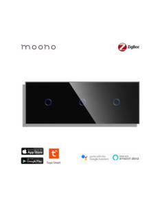 Întrerupător smart Zigbee touch simplu + simplu + simplu TUYA, panou sticlă, fără nul, Moono, alb