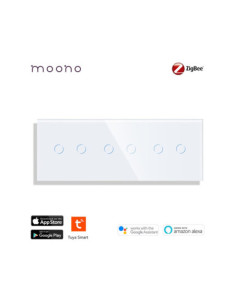 Întrerupător smart Zigbee touch dublu + dublu + dublu TUYA, panou sticlă, fără nul, Moono, alb