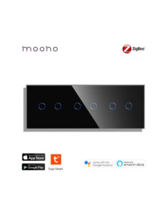 Întrerupător smart Zigbee touch dublu + dublu + dublu TUYA, panou sticlă, fără nul, Moono, alb 2