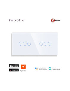 Întrerupător touch triplu Zigbee cu nul nul TUYA + priză Schuko Zigbee, panou sticlă, Moono, alb
