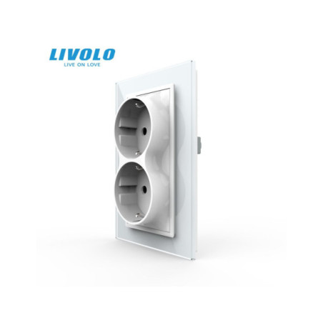 Priză Dublă Schuko pentru 1 Doză cu Ramă din sticlă Livolo