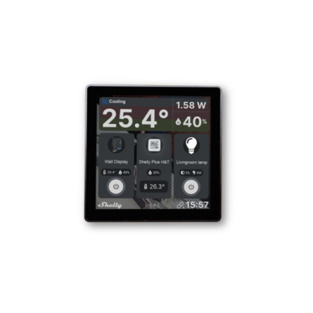 Shelly Wall Display - Panou de control cu ecran tactil si releu 5A,WiFi + Bluetooth, negru
