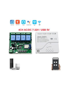 Releu smart WiFi+RF cu 4 canale, 5V-32V, dry contact, compatibil Tuya + Carcasa