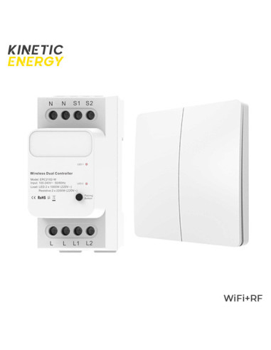KIT Întrerupător dublu wireless/ fără fir cu revenire + Controller cu 2 canale 2*10A WIFI+RF433 Kinetic Energy