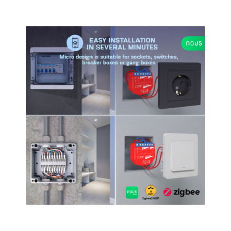 Nous B2Z - modul Smart cu 1 canal cu monitorizare consum Zigbee