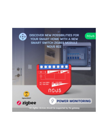 Nous B2Z - modul Smart cu 1 canal cu monitorizare consum Zigbee