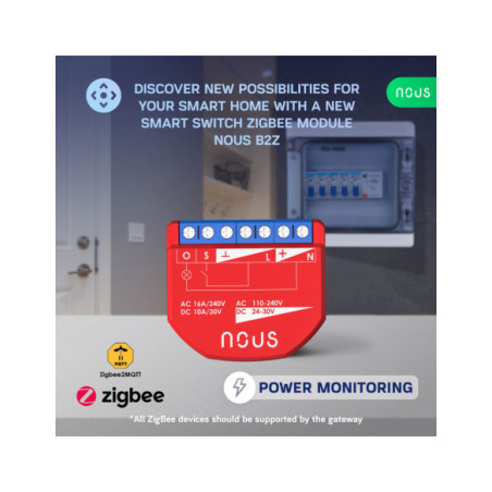 Nous B2Z - modul Smart cu 1 canal cu monitorizare consum Zigbee