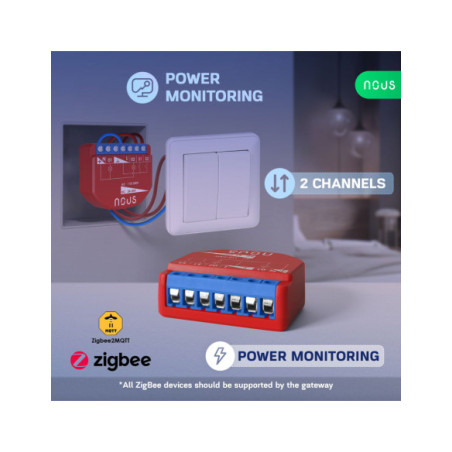 Nous B3Z - modul Smart cu 2 canale cu monitorizare consum Zigbee