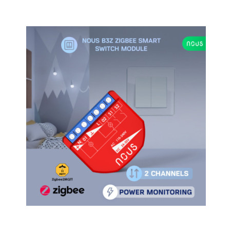 Nous B3Z - modul Smart cu 2 canale cu monitorizare consum Zigbee
