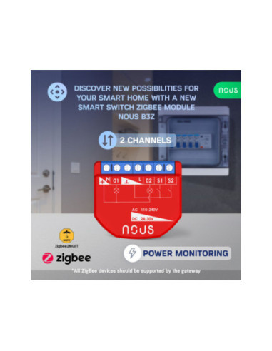 Nous B3Z - modul Smart cu 2 canale cu monitorizare consum Zigbee