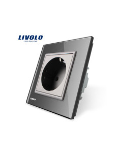 Priză Schuko simplă cu Ramă din sticlă Livolo, gri