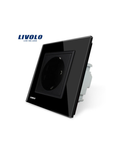 Priză Schuko simplă cu Ramă din sticlă Livolo, negru