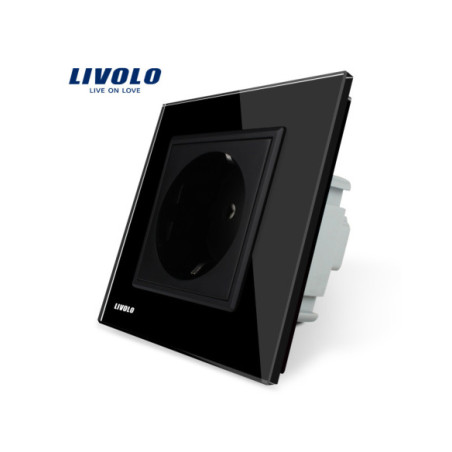 Priză Schuko simplă cu Ramă din sticlă Livolo, negru