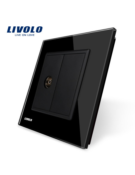 Priză simplă TV cu ramă din sticlă Livolo, negru