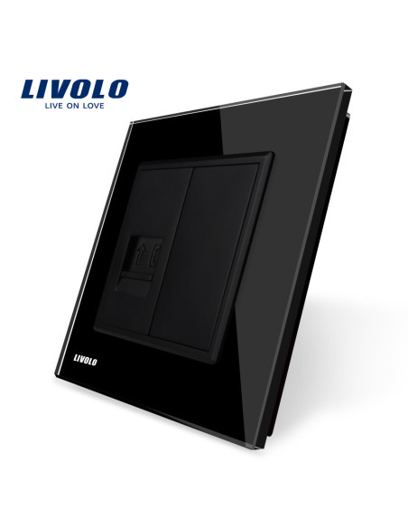 Priză simplă Telefon RJ11 cu ramă din sticlă Livolo, negru