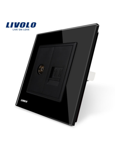 Priză dublă TV + Telefon RJ11 cu ramă din sticlă Livolo, auriu