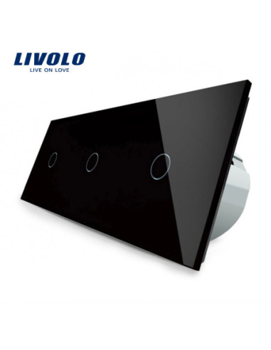 Întrerupător touch 3 x simplu cu panou din sticlă Livolo, negru