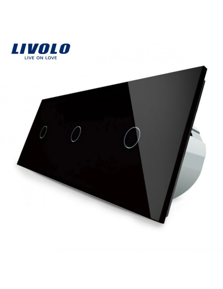 Întrerupător touch 3 x simplu cu panou din sticlă Livolo, negru