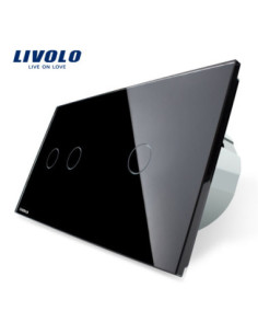 Întrerupător touch dublu + simplu cu panou din sticlă Livolo, negru