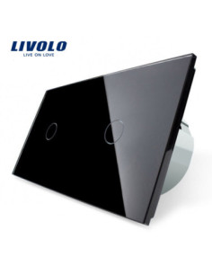 Întrerupător touch simplu + simplu cu panou din sticlă Livolo, negru