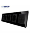Priză cvintuplă 4x Schuko + TV + Date RJ45 CAT6 cu ramă din sticlă Livolo, negru