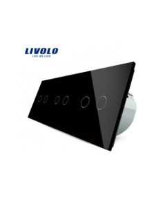 Întrerupător touch 3 x dublu cu panou din sticlă Livolo, negru