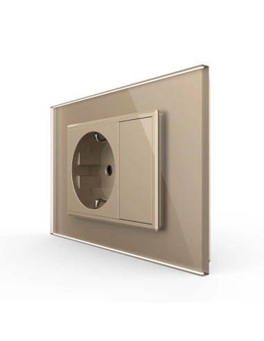 Priză Schuko simplă cu Ramă din sticlă 3M Livolo, auriu
