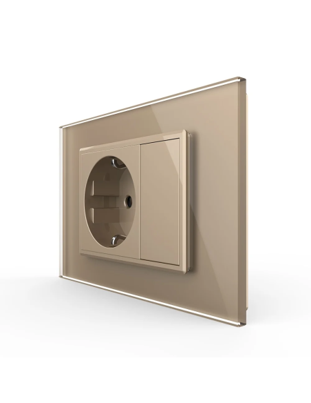 Priză Schuko simplă cu Ramă din sticlă 3M Livolo, auriu