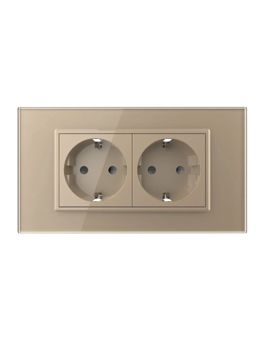 Priza dubla Schuko cu ramă din sticlă 4 Module Standard italian Livolo, auriu