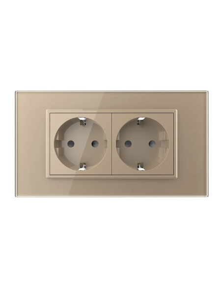Priza dubla Schuko cu ramă din sticlă 4 Module Standard italian Livolo, auriu