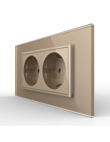 Priza dubla Schuko cu ramă din sticlă 4 Module Standard italian Livolo, auriu
