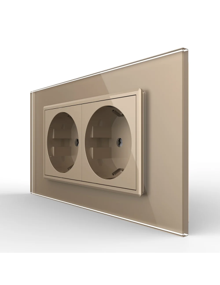 Priza dubla Schuko cu ramă din sticlă 4 Module Standard italian Livolo, auriu