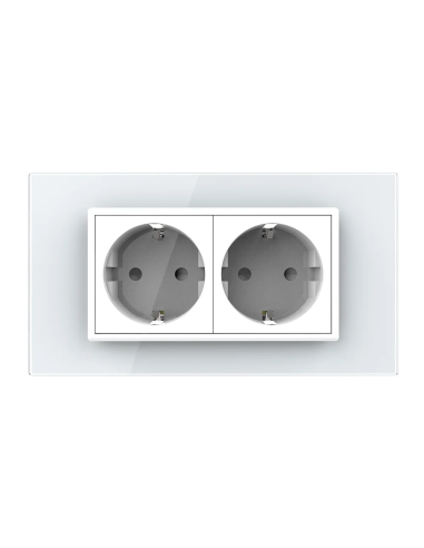 Priza dubla Schuko cu ramă din sticlă 4 Module Standard italian Livolo, alb