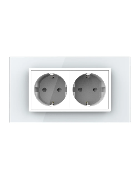 Priza dubla Schuko cu ramă din sticlă 4 Module Standard italian Livolo, alb