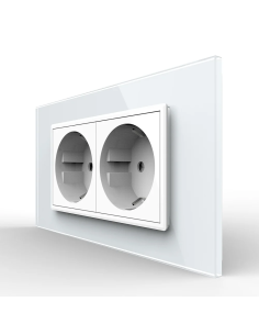 Priza dubla Schuko cu ramă din sticlă 4 Module Standard italian Livolo, alb 2