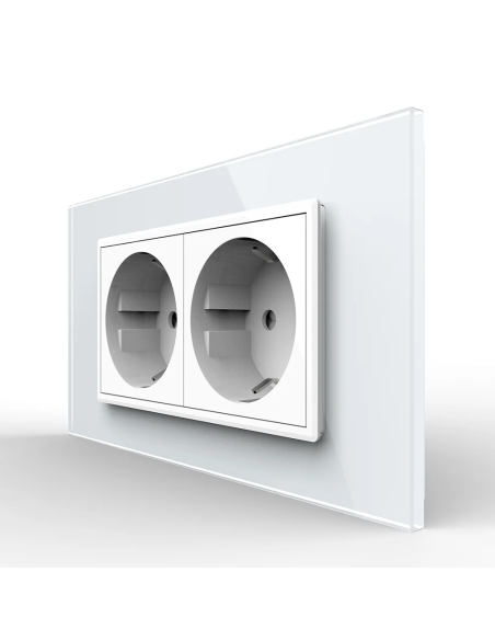 Priza dubla Schuko cu ramă din sticlă 4 Module Standard italian Livolo, alb