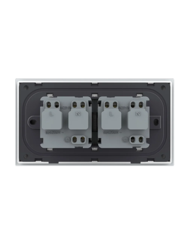 Priza dubla Schuko cu ramă din sticlă 4 Module Standard italian Livolo, alb