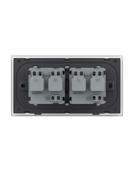 Priza dubla Schuko cu ramă din sticlă 4 Module Standard italian Livolo, alb