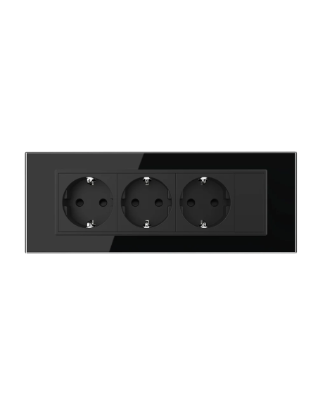 Priza triplă Schuko cu ramă din sticlă 7 Module Standard italian Livolo, negru