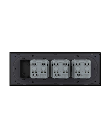 Priza triplă Schuko cu ramă din sticlă 7 Module Standard italian Livolo, negru