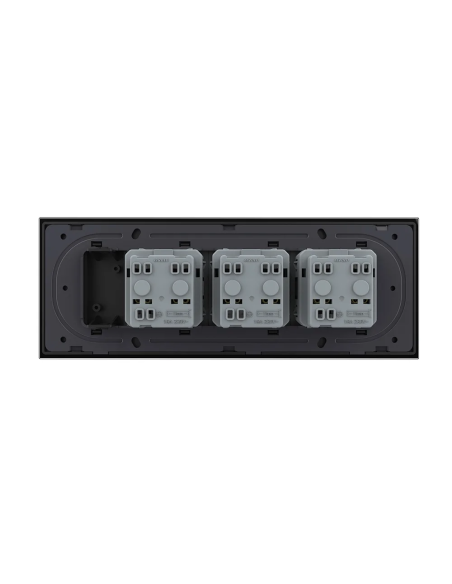 Priza triplă Schuko cu ramă din sticlă 7 Module Standard italian Livolo, negru