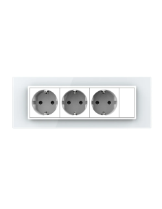 Priza triplă Schuko cu ramă din sticlă 7 Module Standard italian Livolo, alb