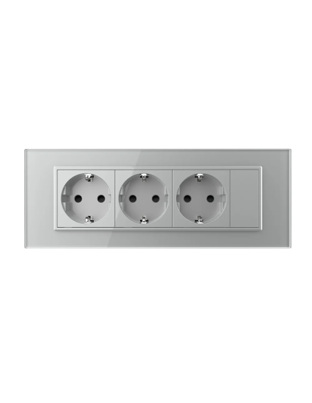 Priza triplă Schuko cu ramă din sticlă 7 Module Standard italian Livolo, gri