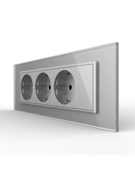 Priza triplă Schuko cu ramă din sticlă 7 Module Standard italian Livolo, gri