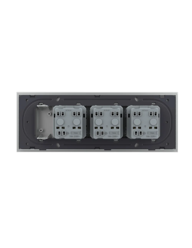 Priza triplă Schuko cu ramă din sticlă 7 Module Standard italian Livolo, gri