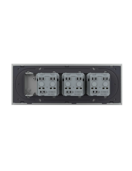 Priza triplă Schuko cu ramă din sticlă 7 Module Standard italian Livolo, gri