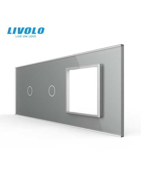 Panou pentru 2x Întrerupător Touch simplu + Ramă din sticlă pentru doză 6 module Livolo