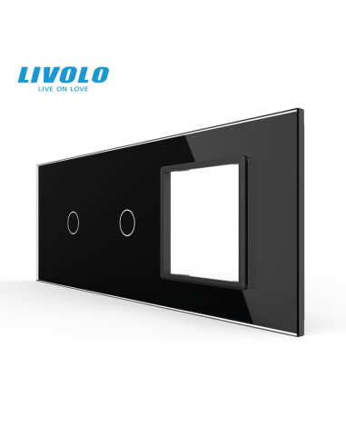 Panou pentru 2x Întrerupător Touch simplu + Ramă din sticlă pentru doză 6 module Livolo